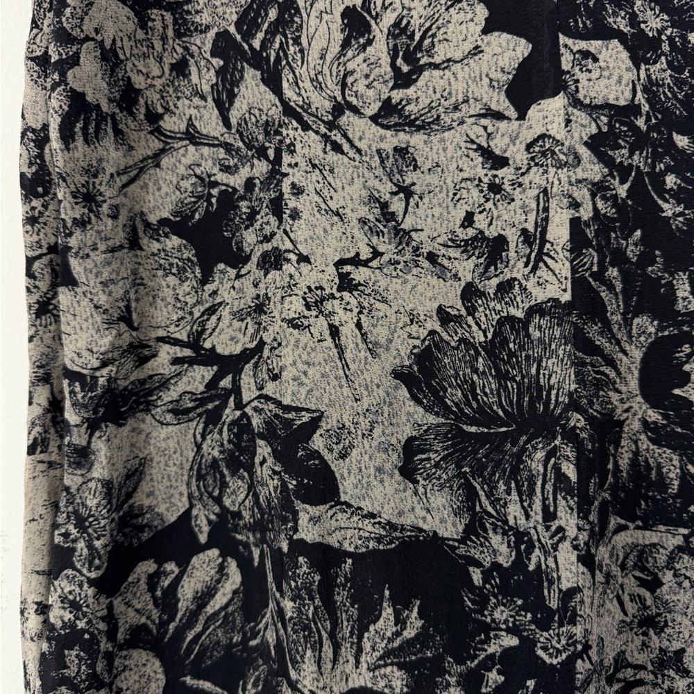 Vintage Y2K Size 8 Silk Floral Chiffon Midi Dress Black Tan Fairy Whimsigoth - Picture 8 of 8